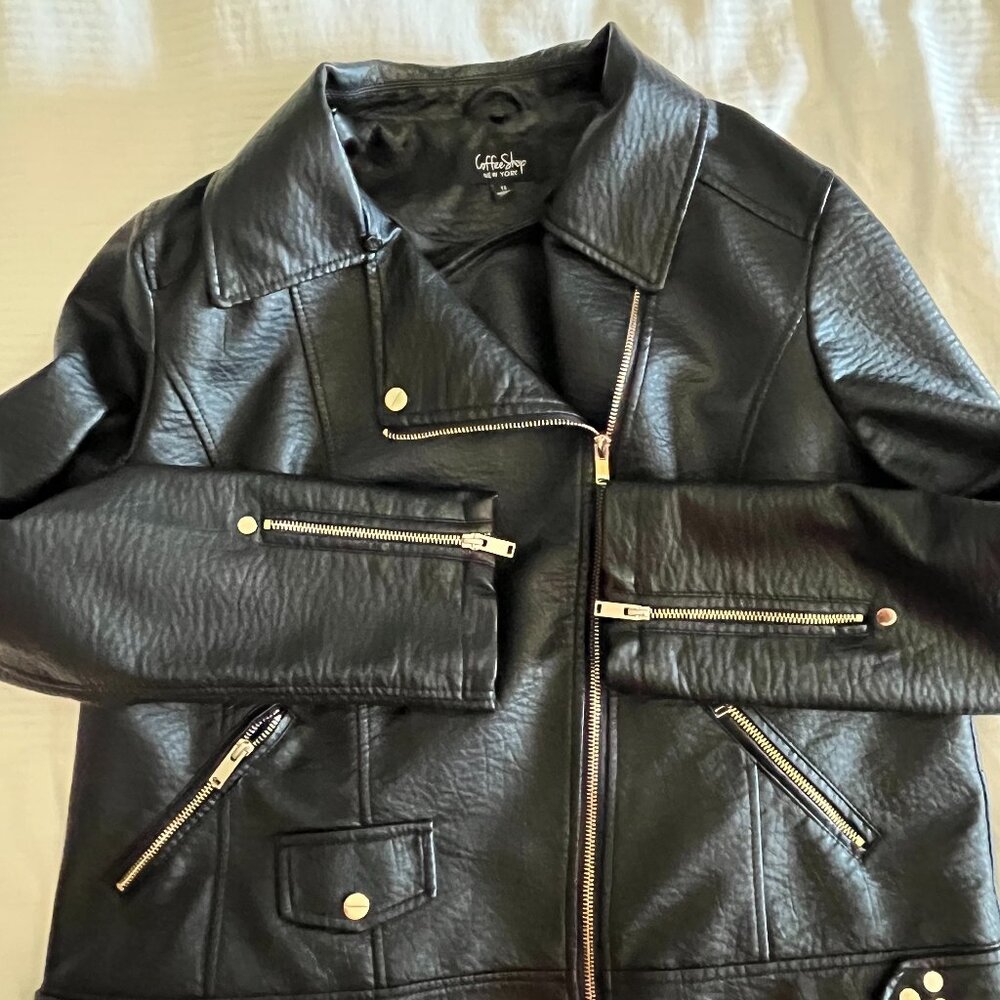 Coffee Shop Faux Black Leather Jacket size 1X